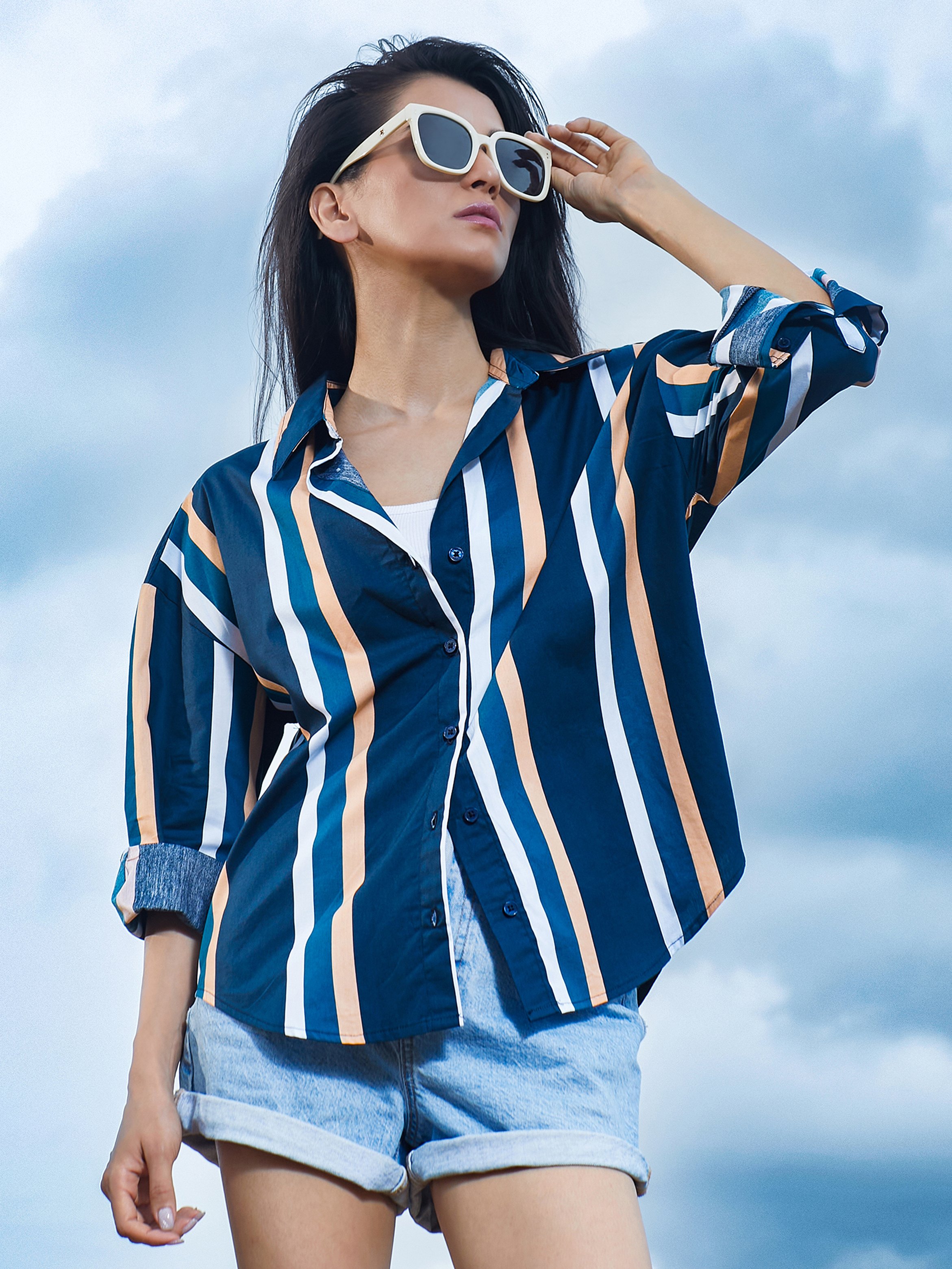 Blue Striped Oversized Shirt