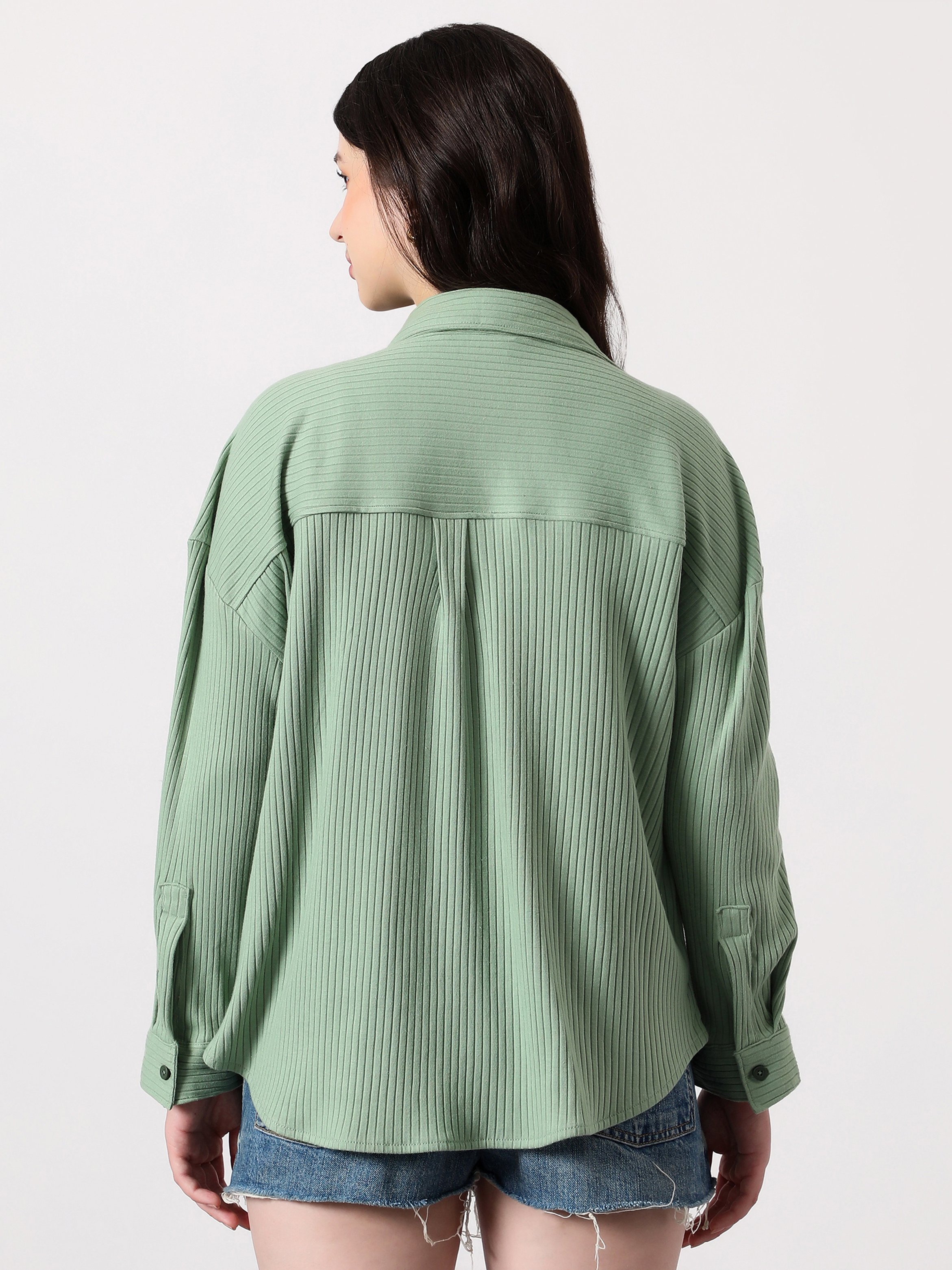 Pistachio Green Chunky-Ribbed Oversized Shirt