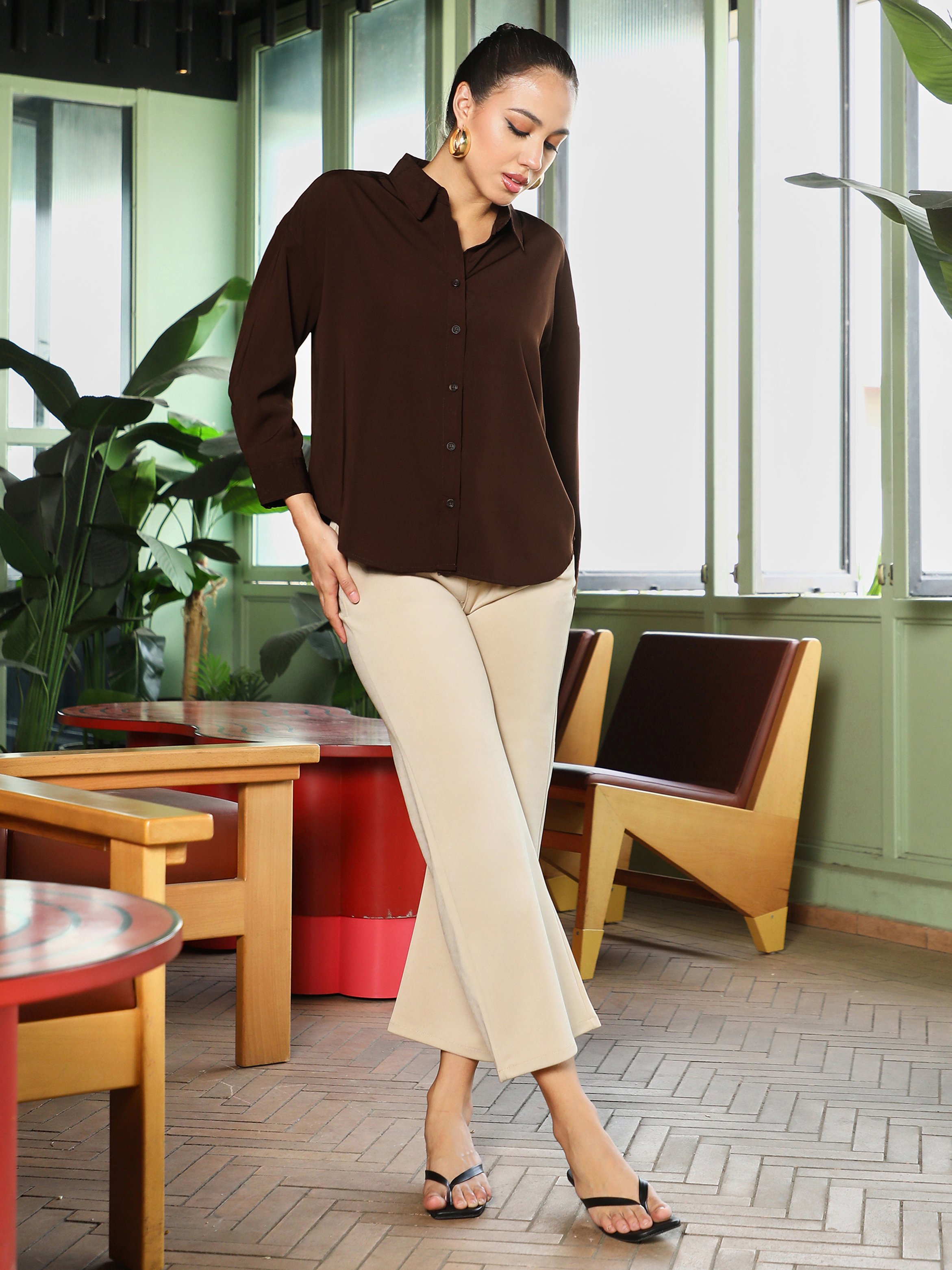 Chocolate Brown Satin Oversized Shirt