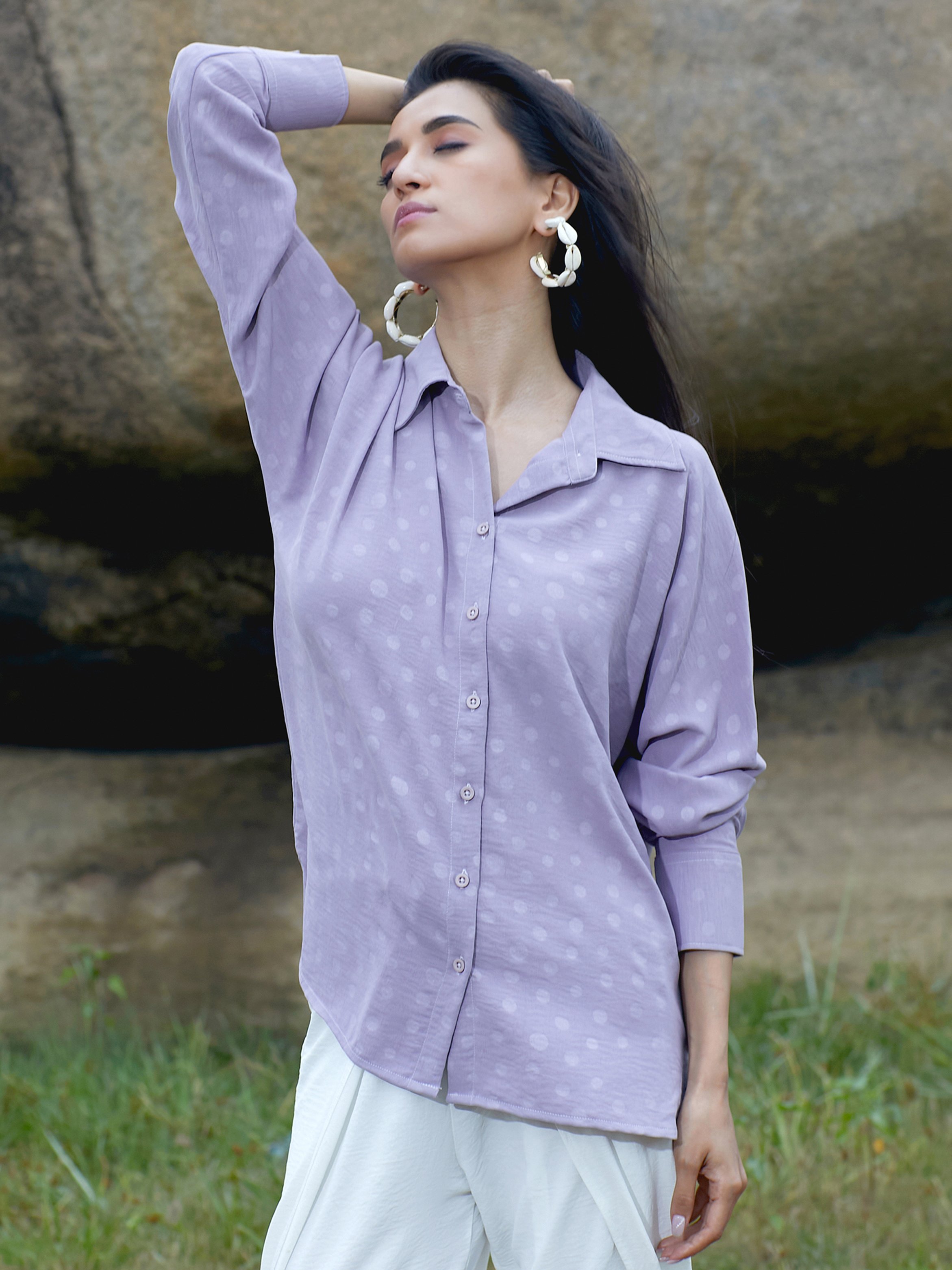 Lilac Polka Dot Textured Shirt