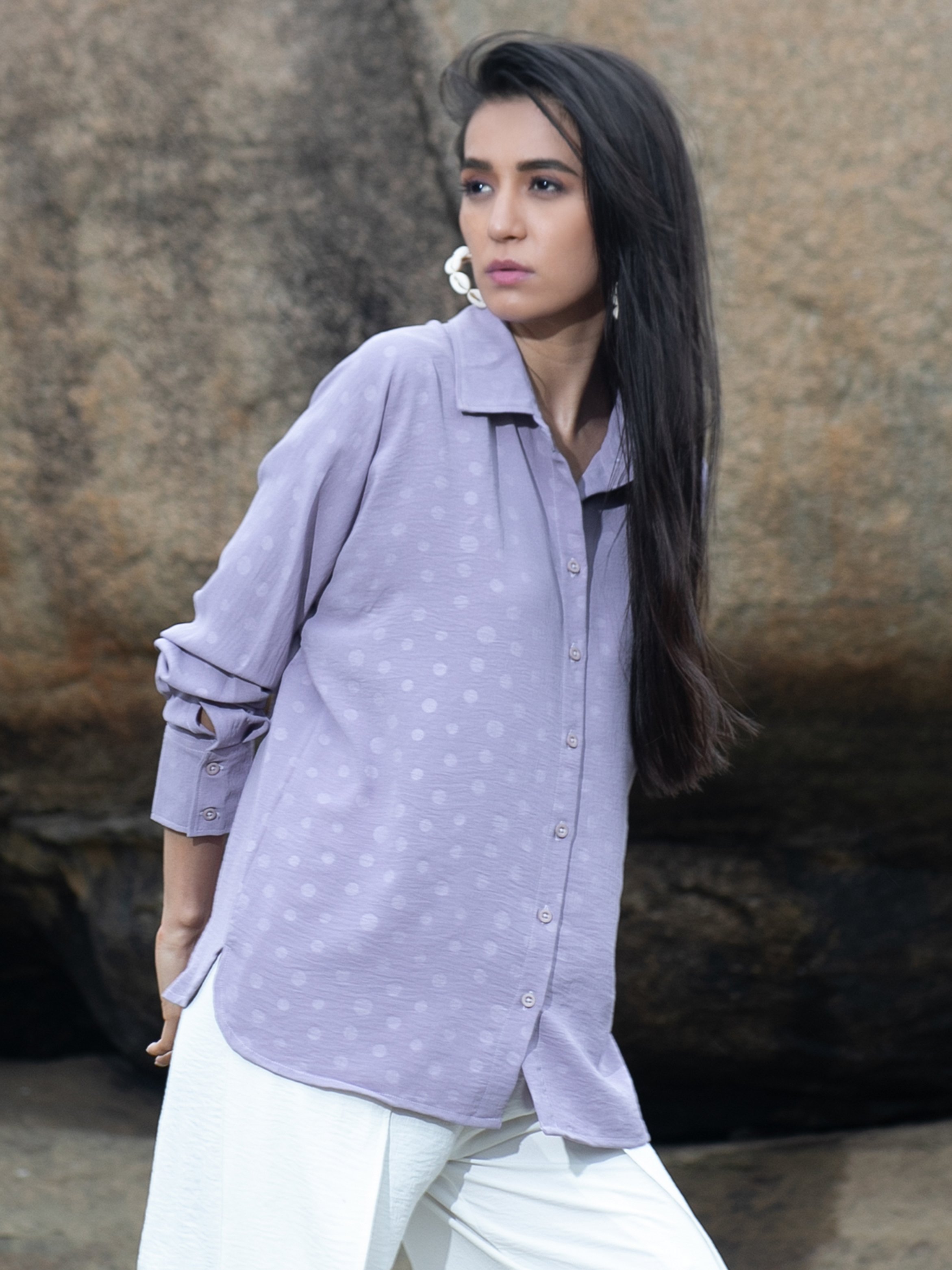 Lilac Polka Dot Textured Shirt
