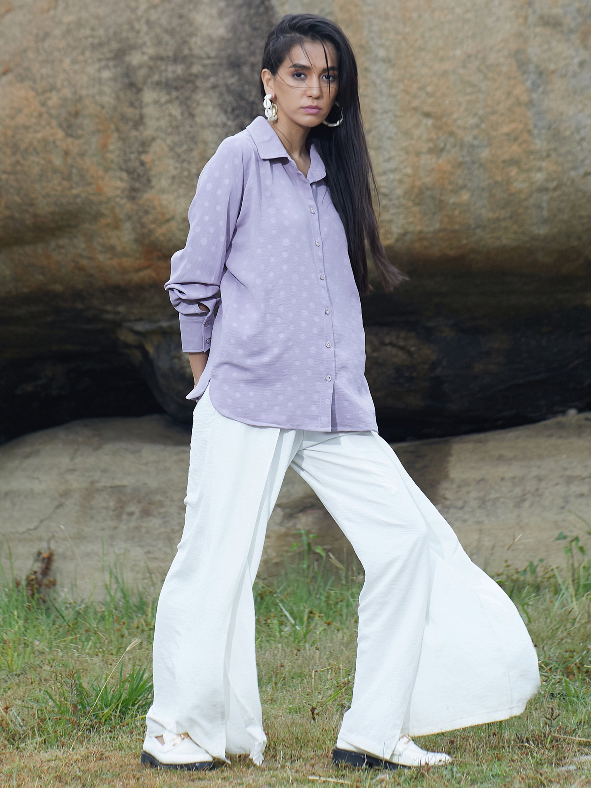 Lilac Polka Dot Textured Shirt
