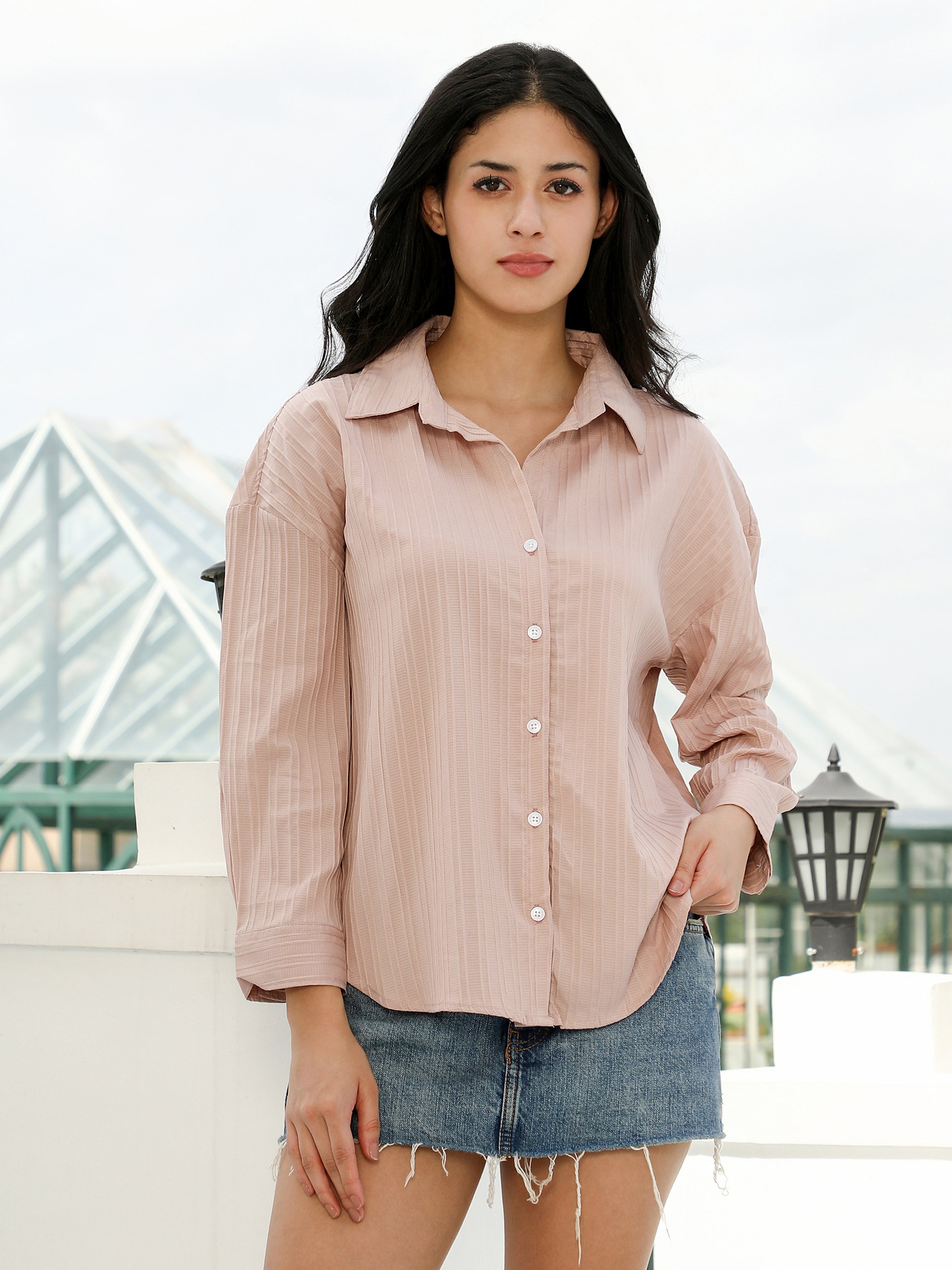 Peach Striped Oversized Shirt