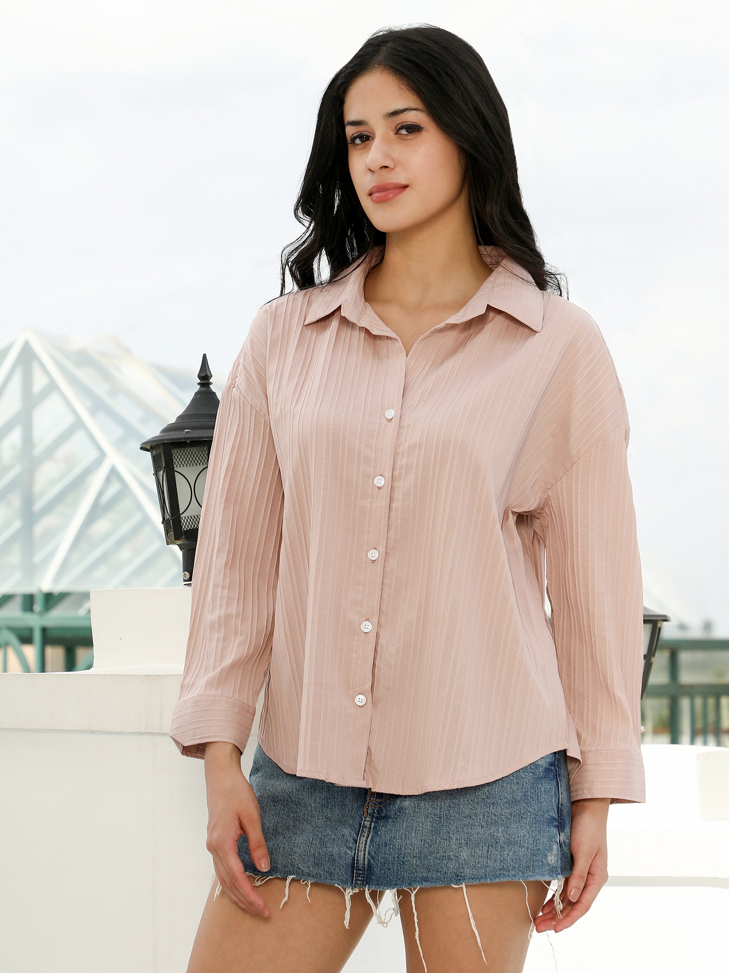 Peach Striped Oversized Shirt