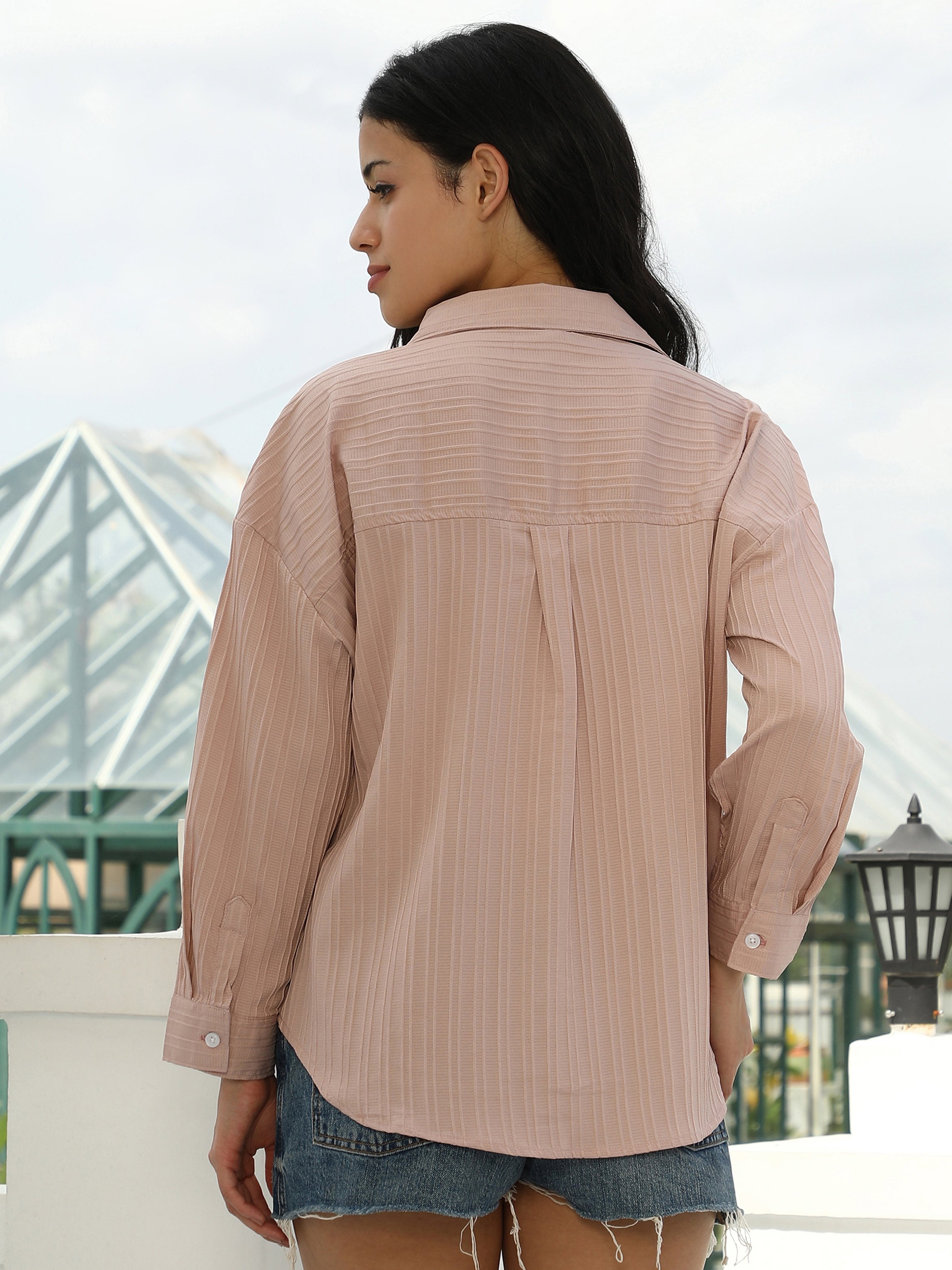 Peach Striped Oversized Shirt