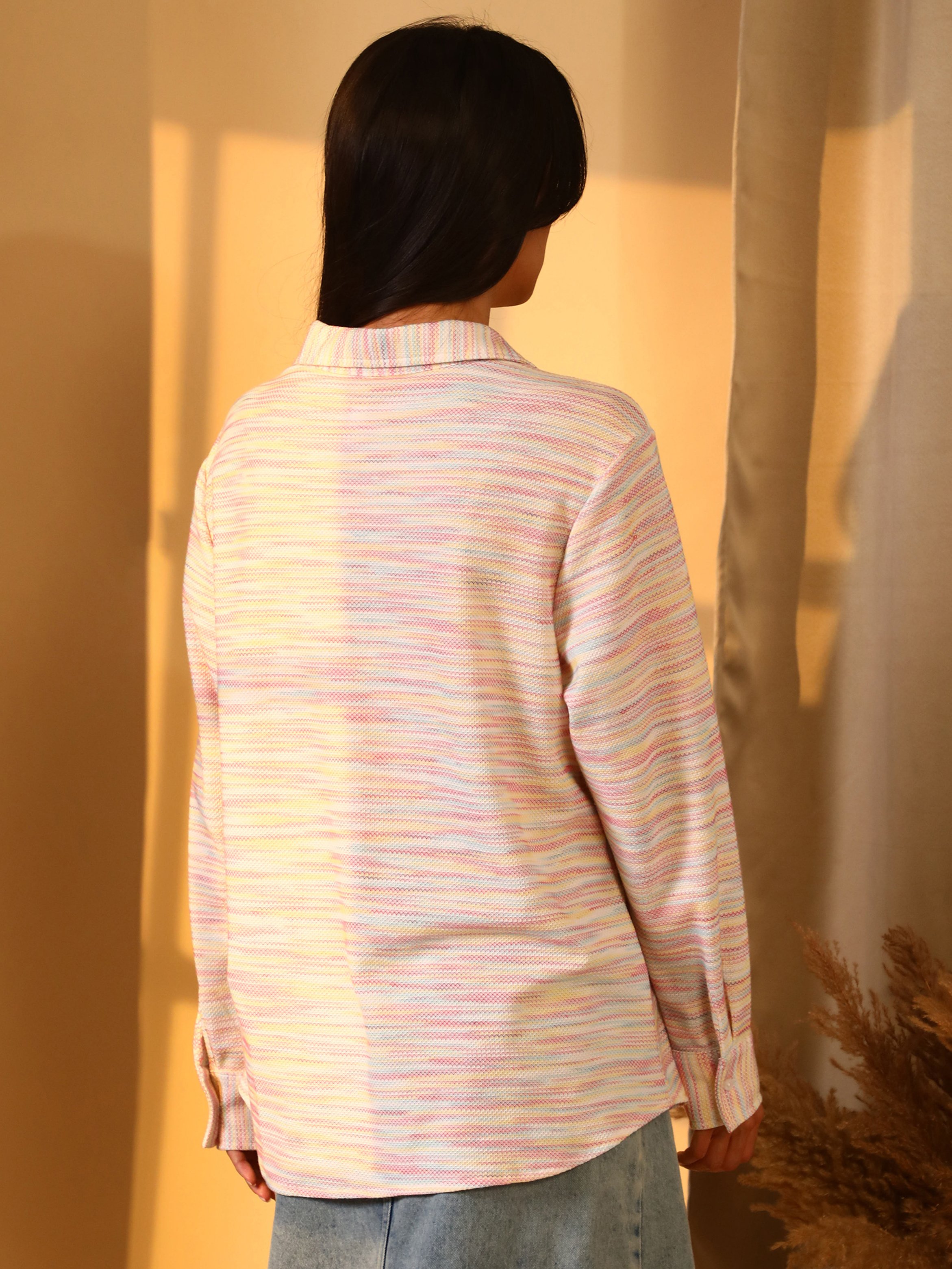 Striped Textured Knit Long Sleeve Shirt
