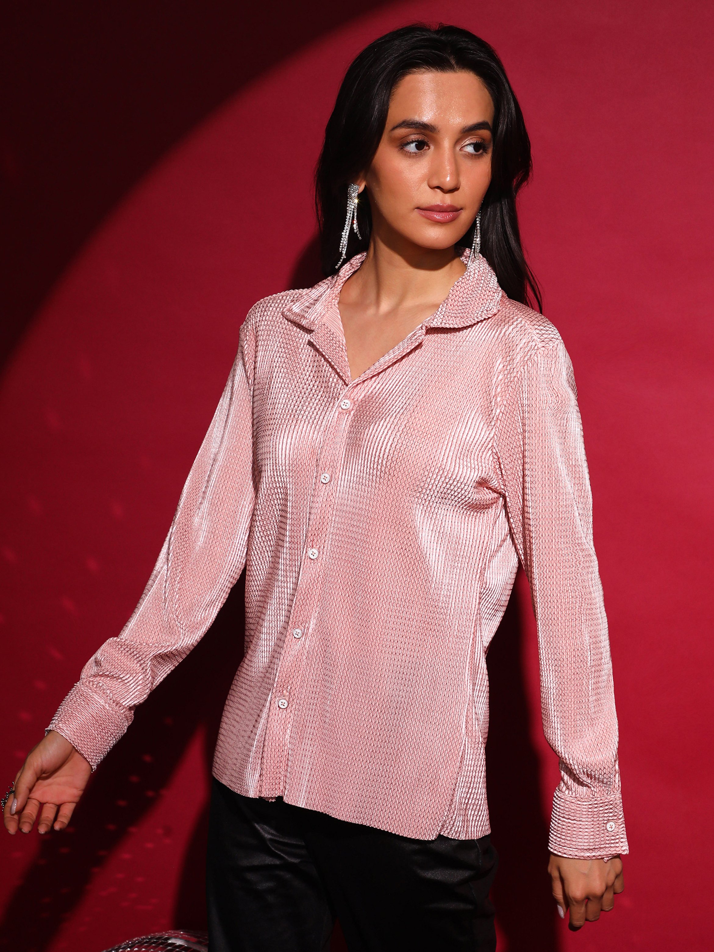 Blush Pink Textured-Pleat Shirt