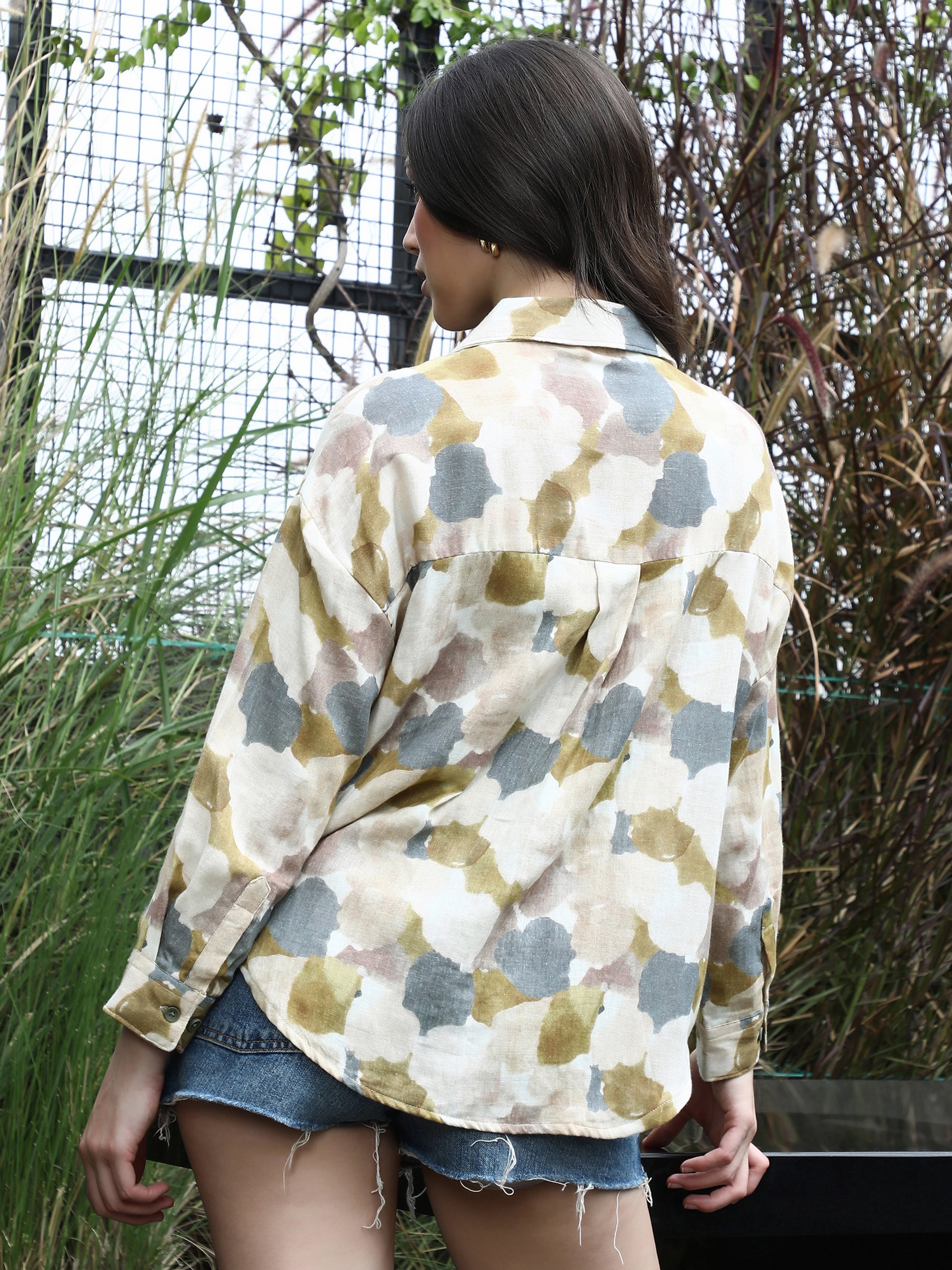 Abstract Print Long Sleeve Oversized Shirt