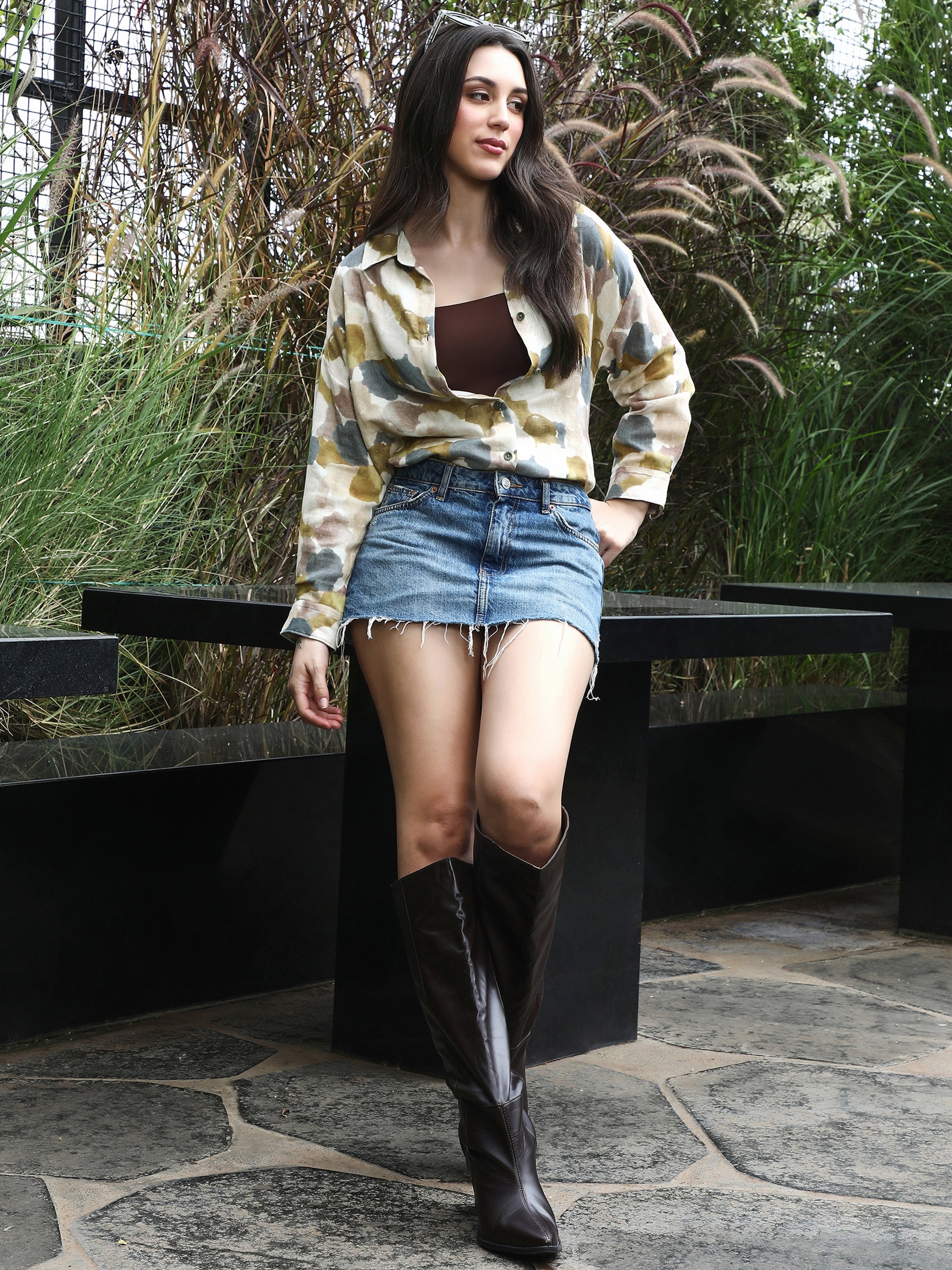 Abstract Print Long Sleeve Oversized Shirt