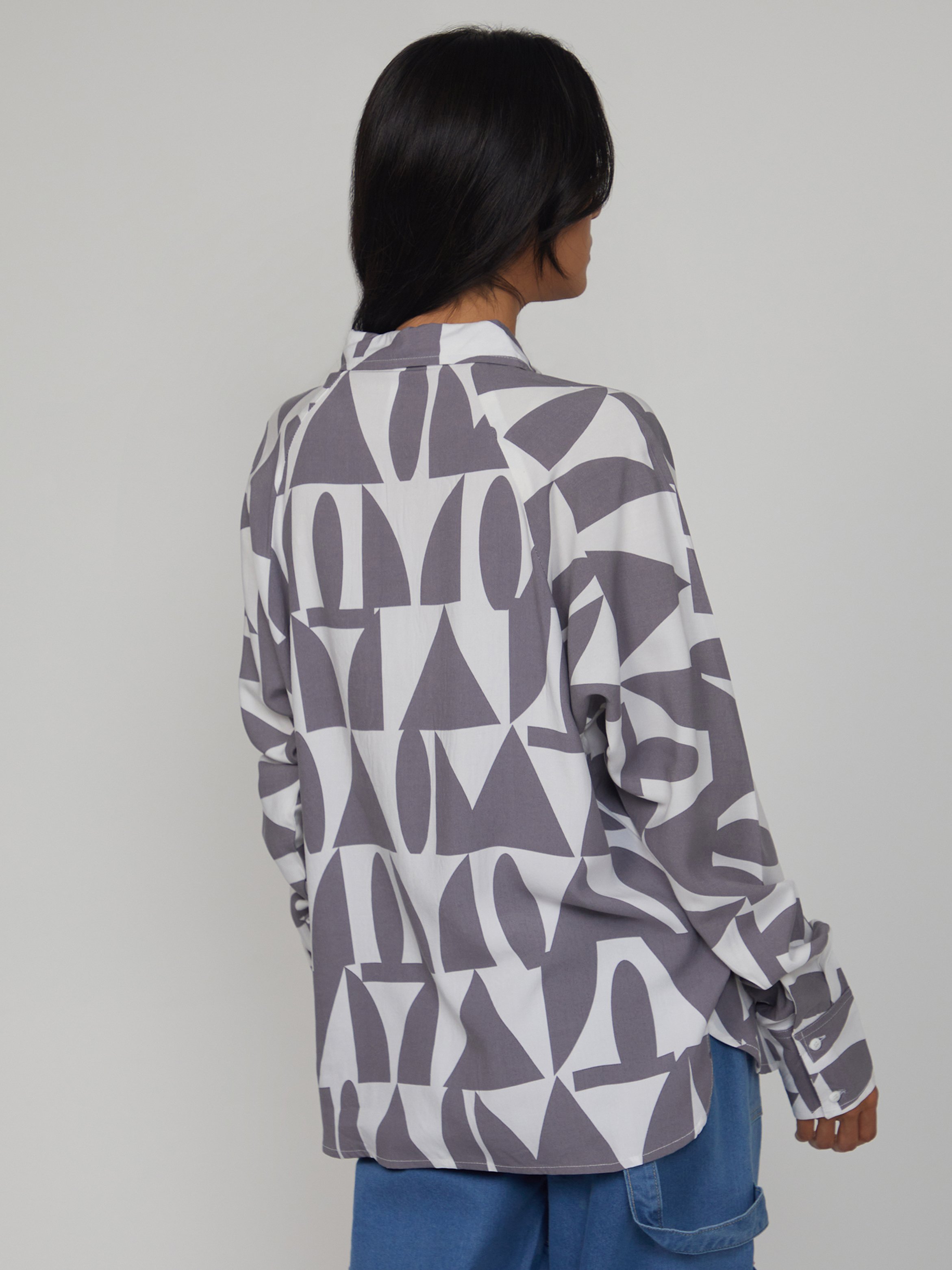 Grey Geometric Print Long Sleeve Shirt