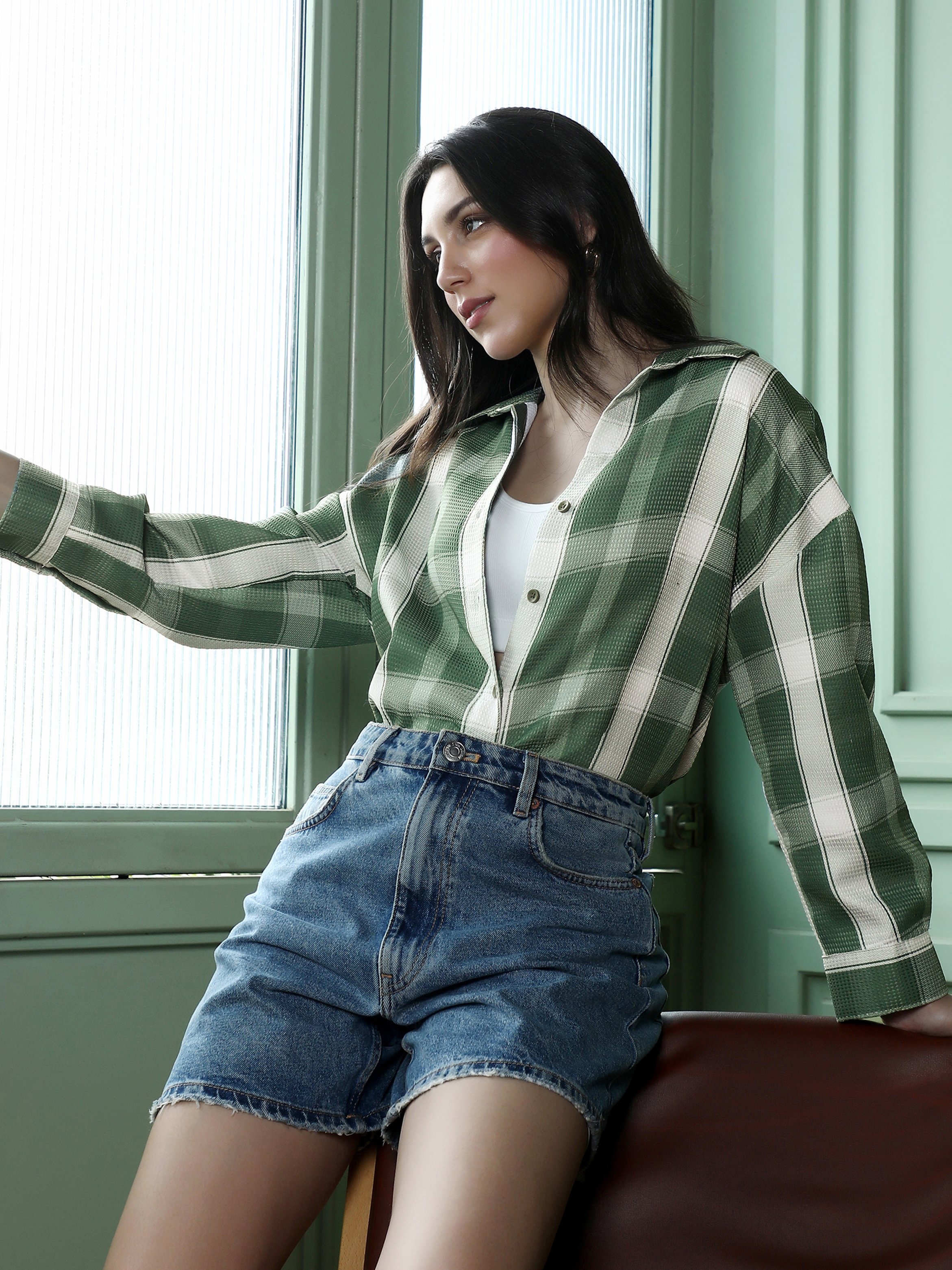 Green Plaid Oversized Shirt