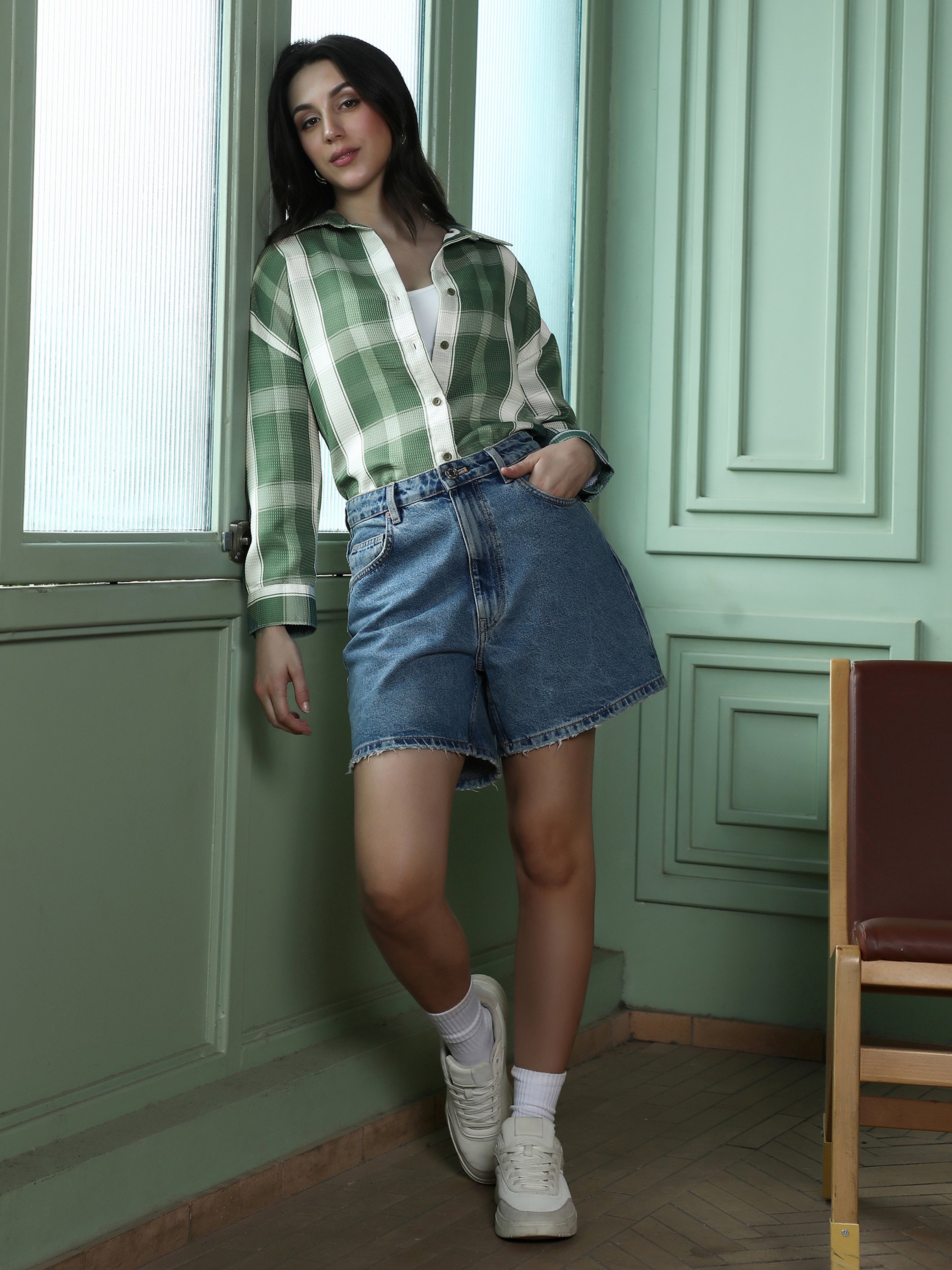 Green Plaid Oversized Shirt
