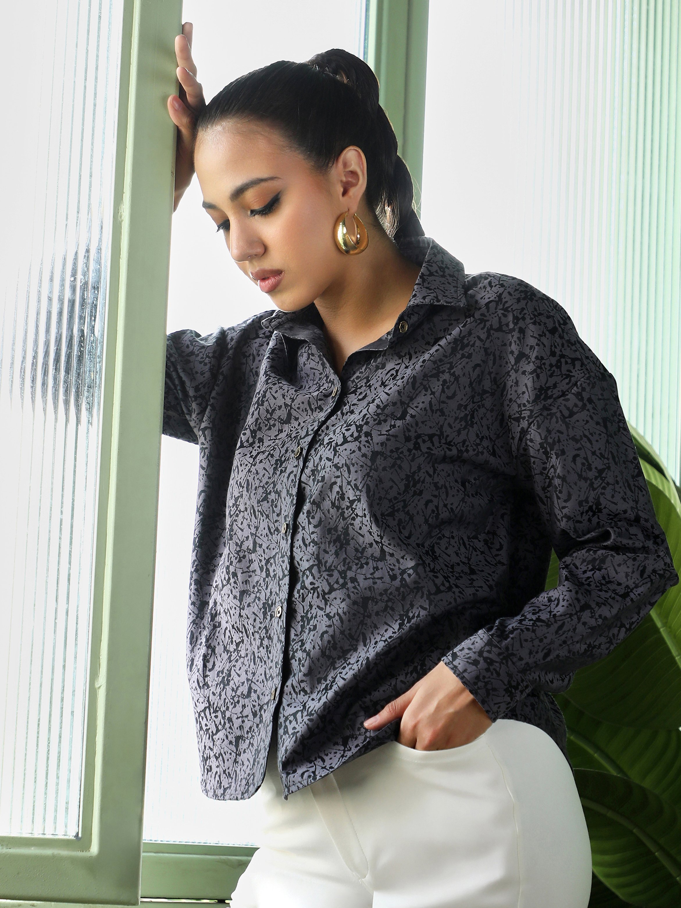 Black Jacquard Oversized Shirt