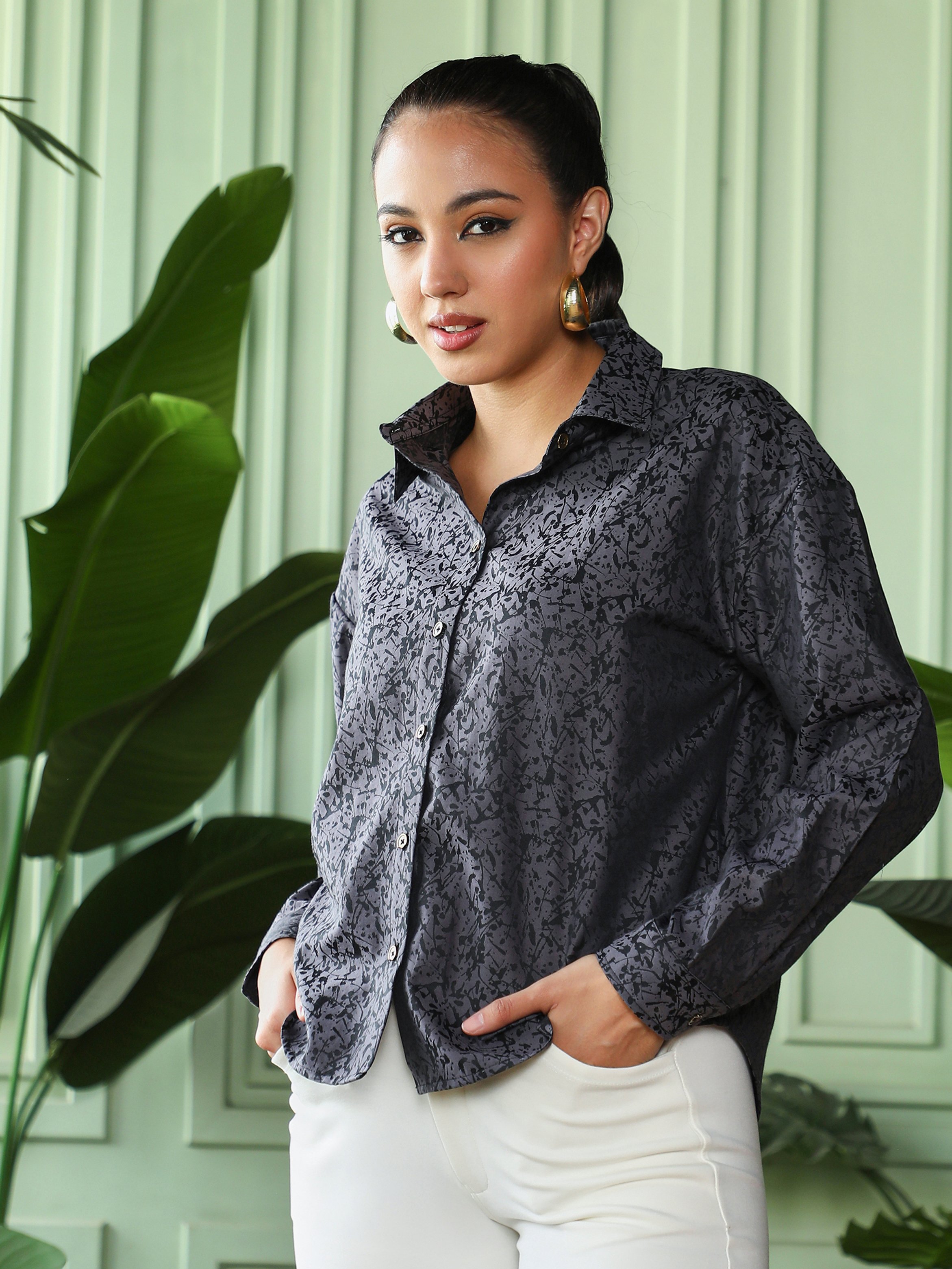 Black Jacquard Oversized Shirt