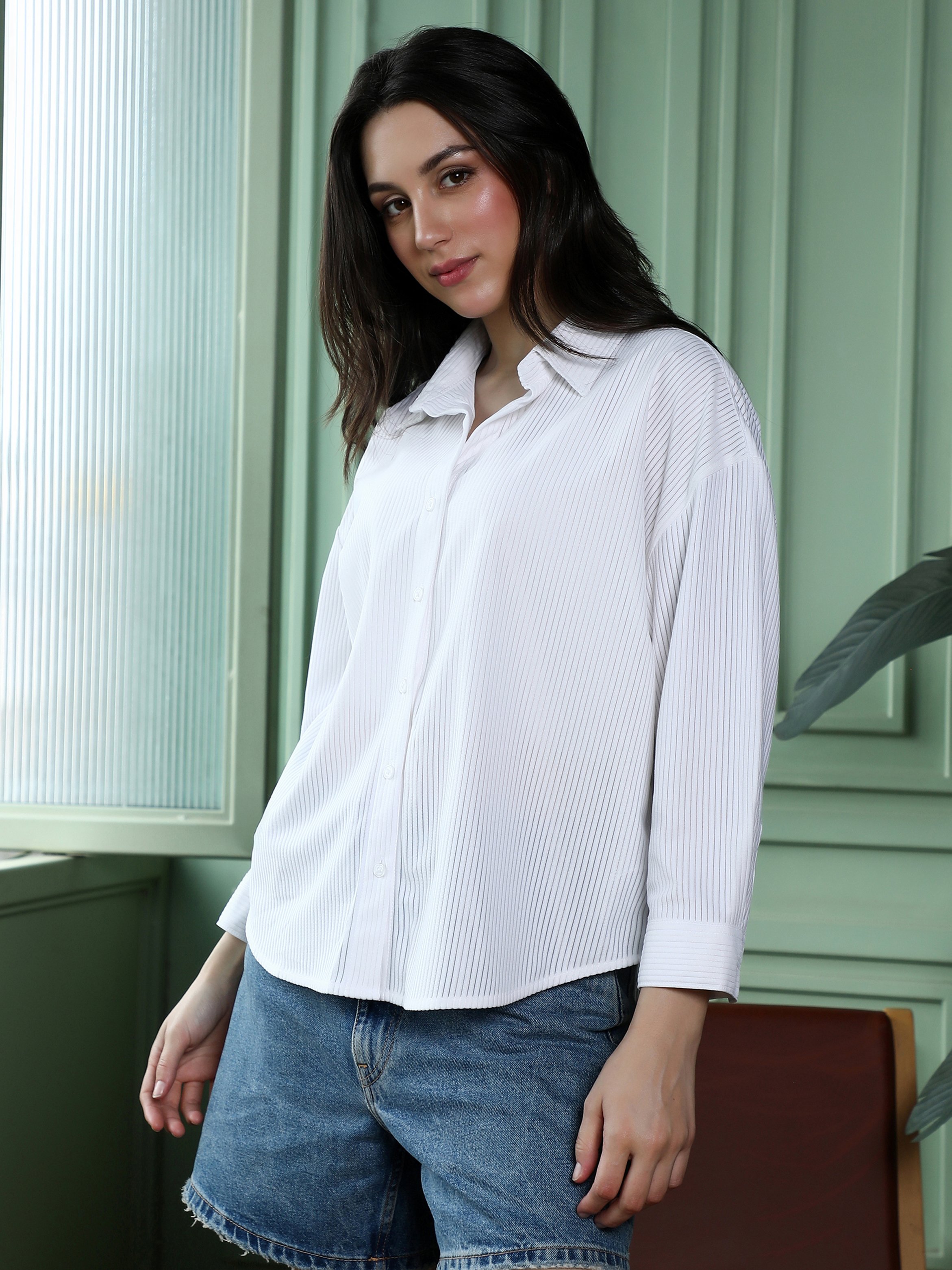 White Panel-Tactile Oversized Shirt