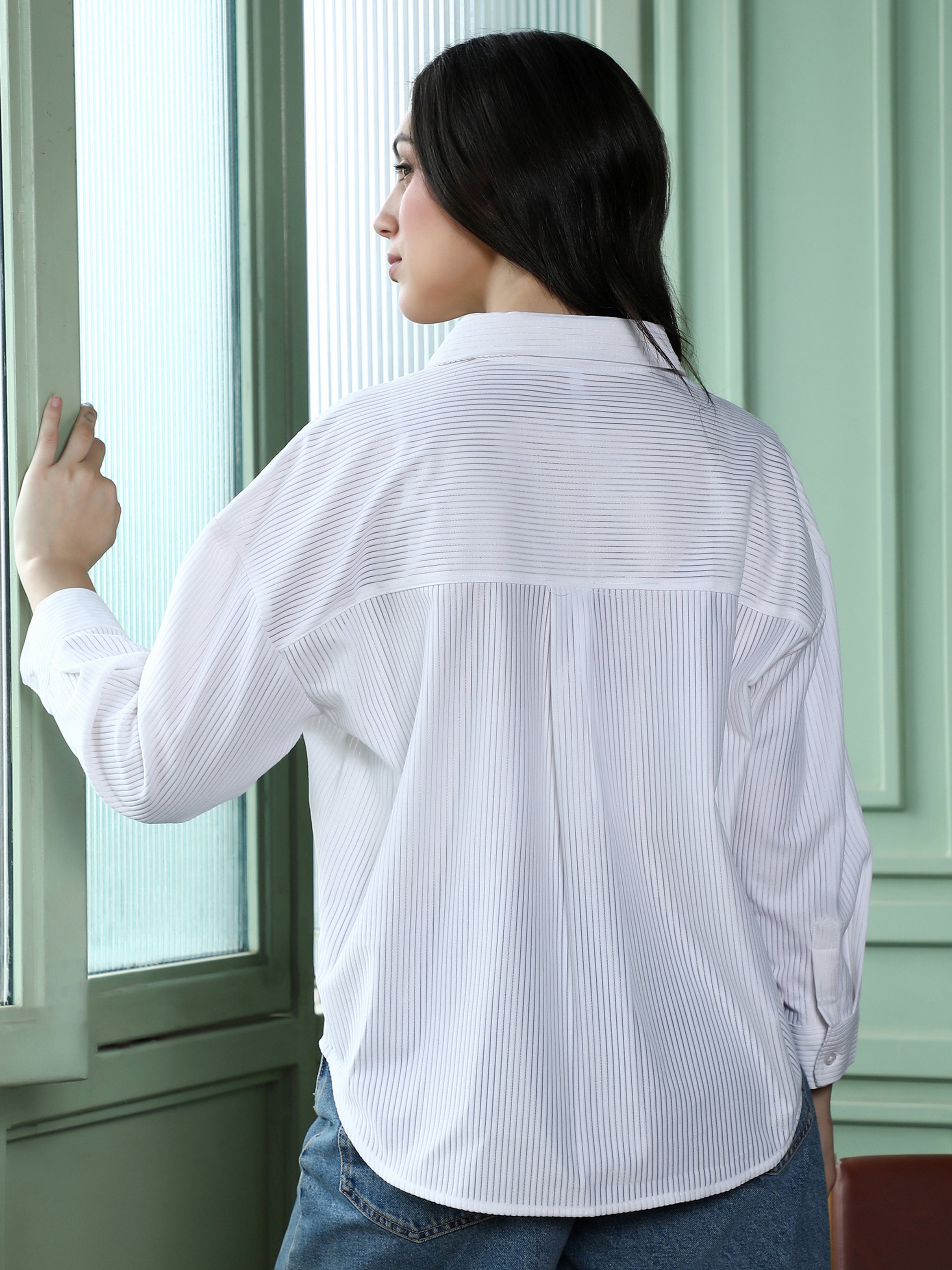 White Panel-Tactile Oversized Shirt
