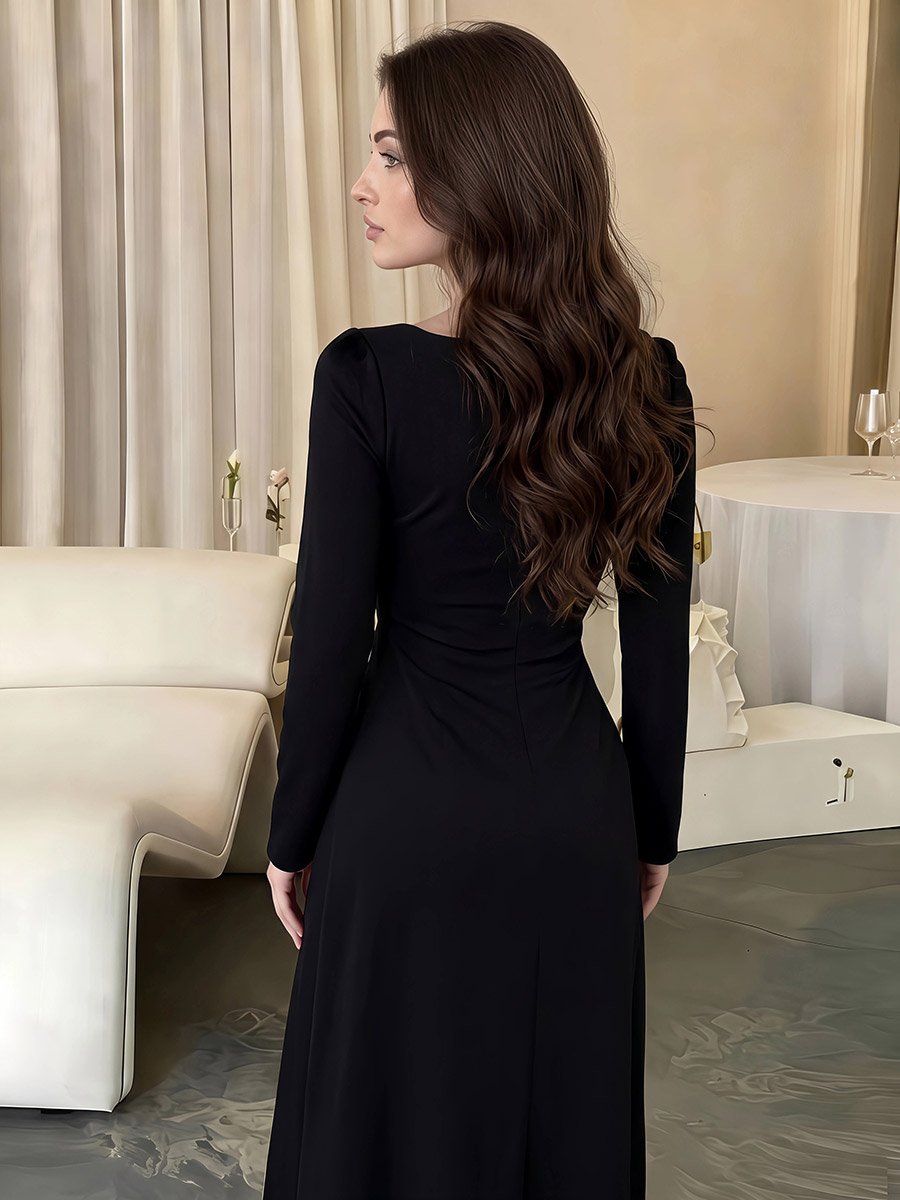 Black Square Neck A-Line Maxi Dress