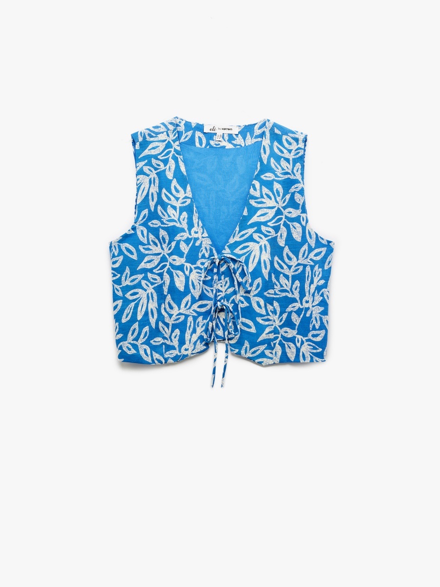 Printed V Neck Crop Vest