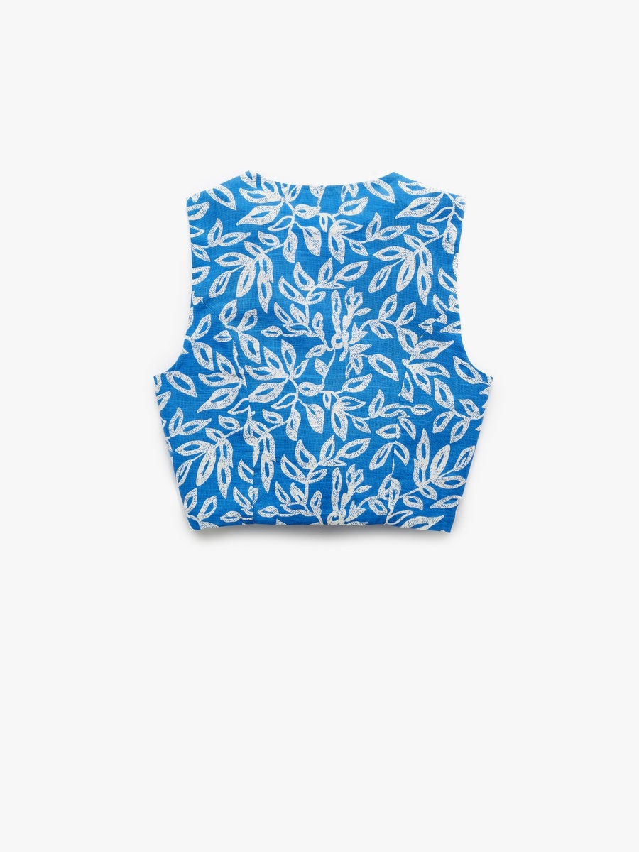 Printed V Neck Crop Vest