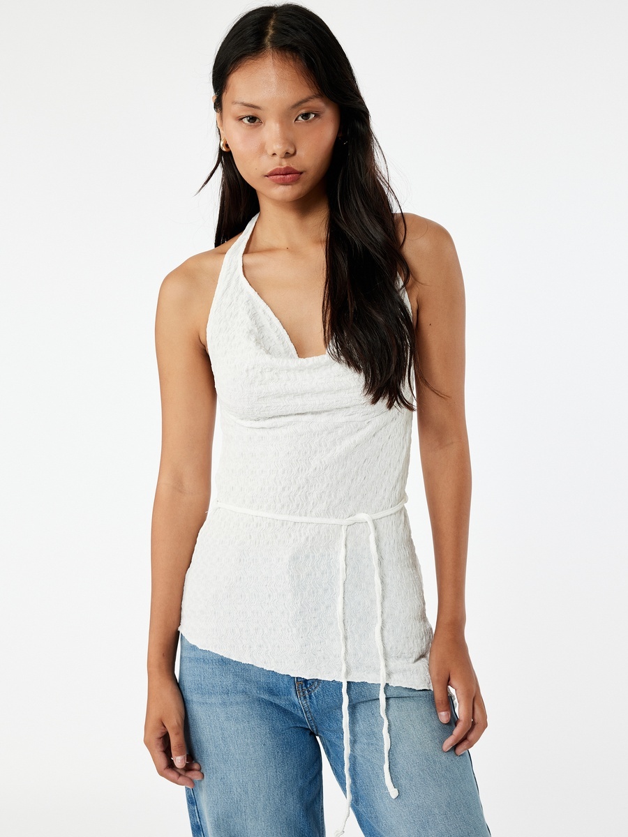 Asymmetric Hem Cowl Neck Top