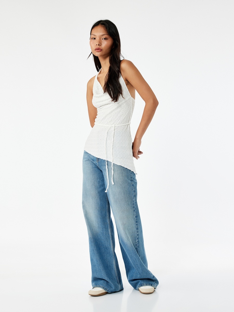Asymmetric Hem Cowl Neck Top