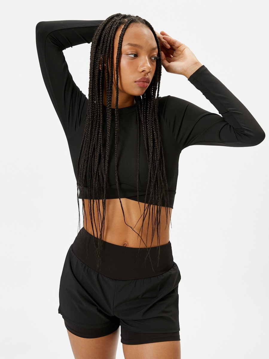 Asymmetric Hem Crew Neck Slim Fit Crop Top