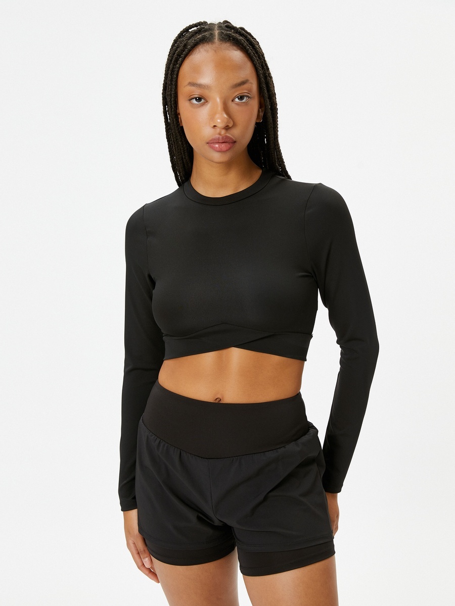Asymmetric Hem Crew Neck Slim Fit Crop Top