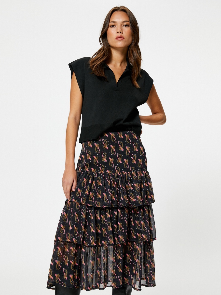 Mid Rise Chiffon Midi Skirt