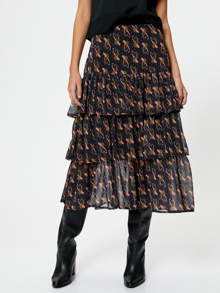 Mid Rise Chiffon Midi Skirt