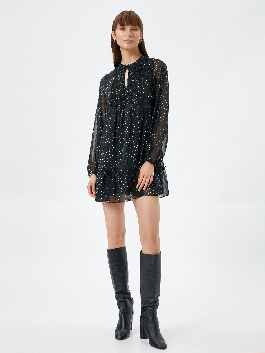 Smocked Polka Dot Mini Chiffon Dress