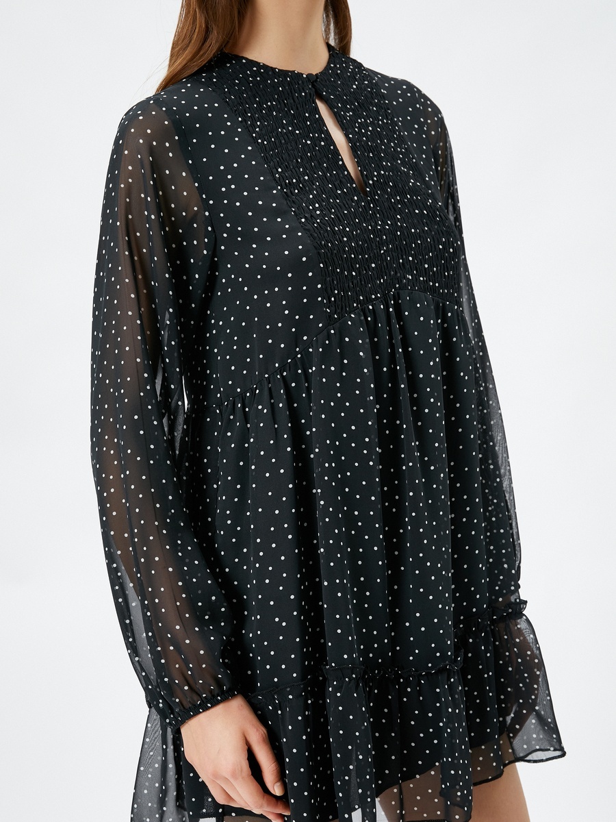 Smocked Polka Dot Mini Chiffon Dress