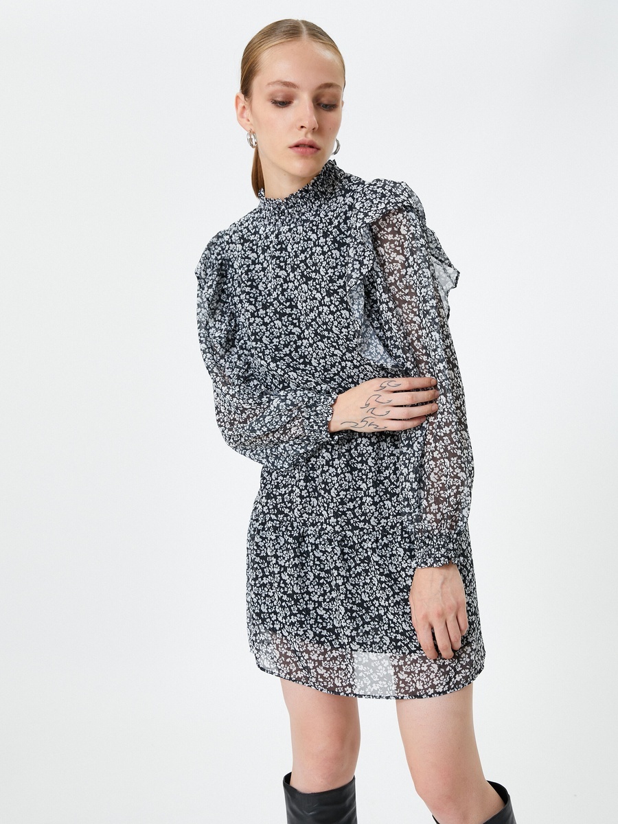 Floral Chiffon High Neck Dress