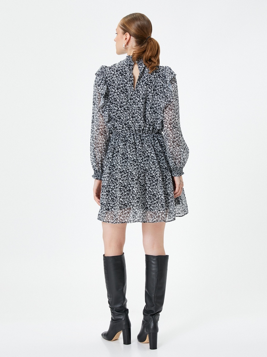 Floral Chiffon High Neck Dress