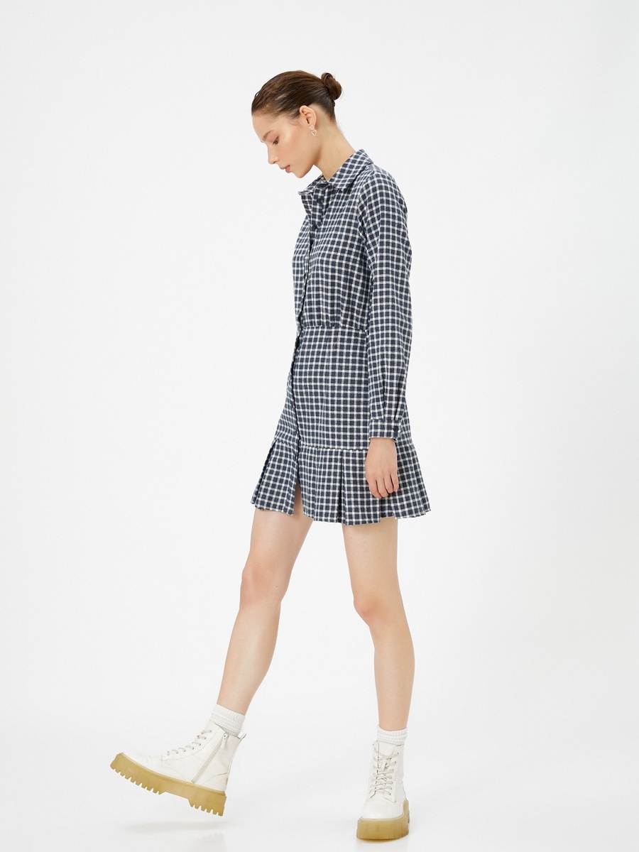 Checked Long Sleeves Mini Shirt Dress