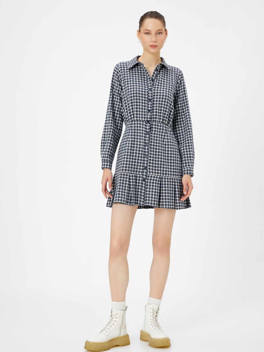Checked Long Sleeves Mini Shirt Dress