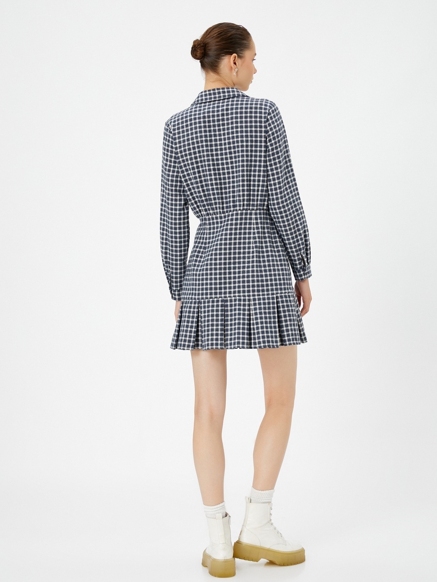 Checked Long Sleeves Mini Shirt Dress