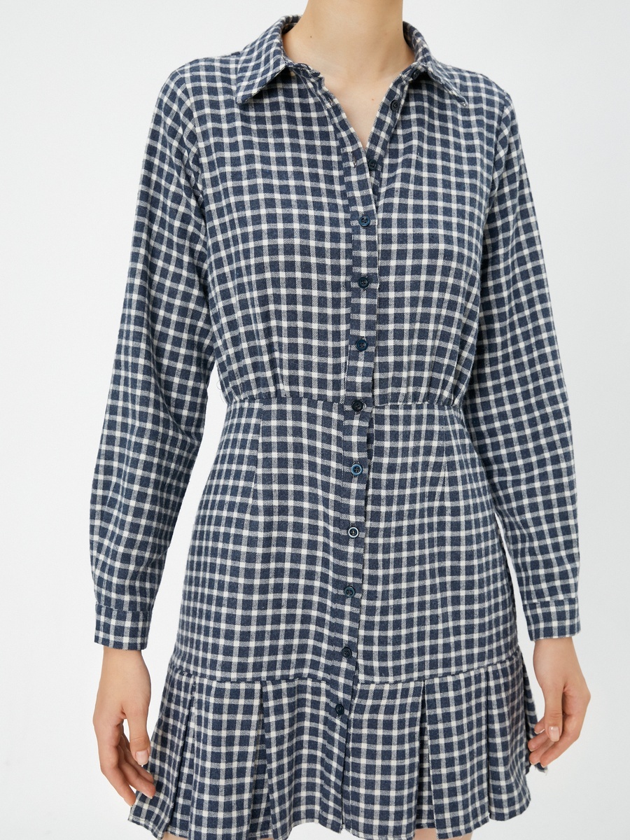 Checked Long Sleeves Mini Shirt Dress