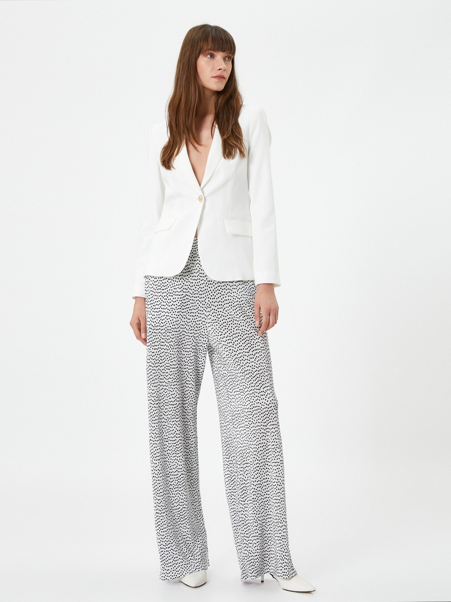 Pleated Polka Dot High Rise Wide Leg Trousers