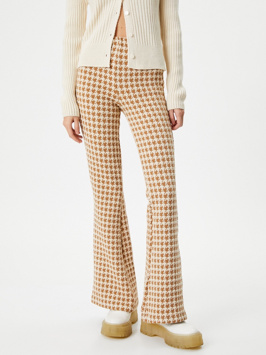 Houndstooth High Rise Flare Leg Trousers