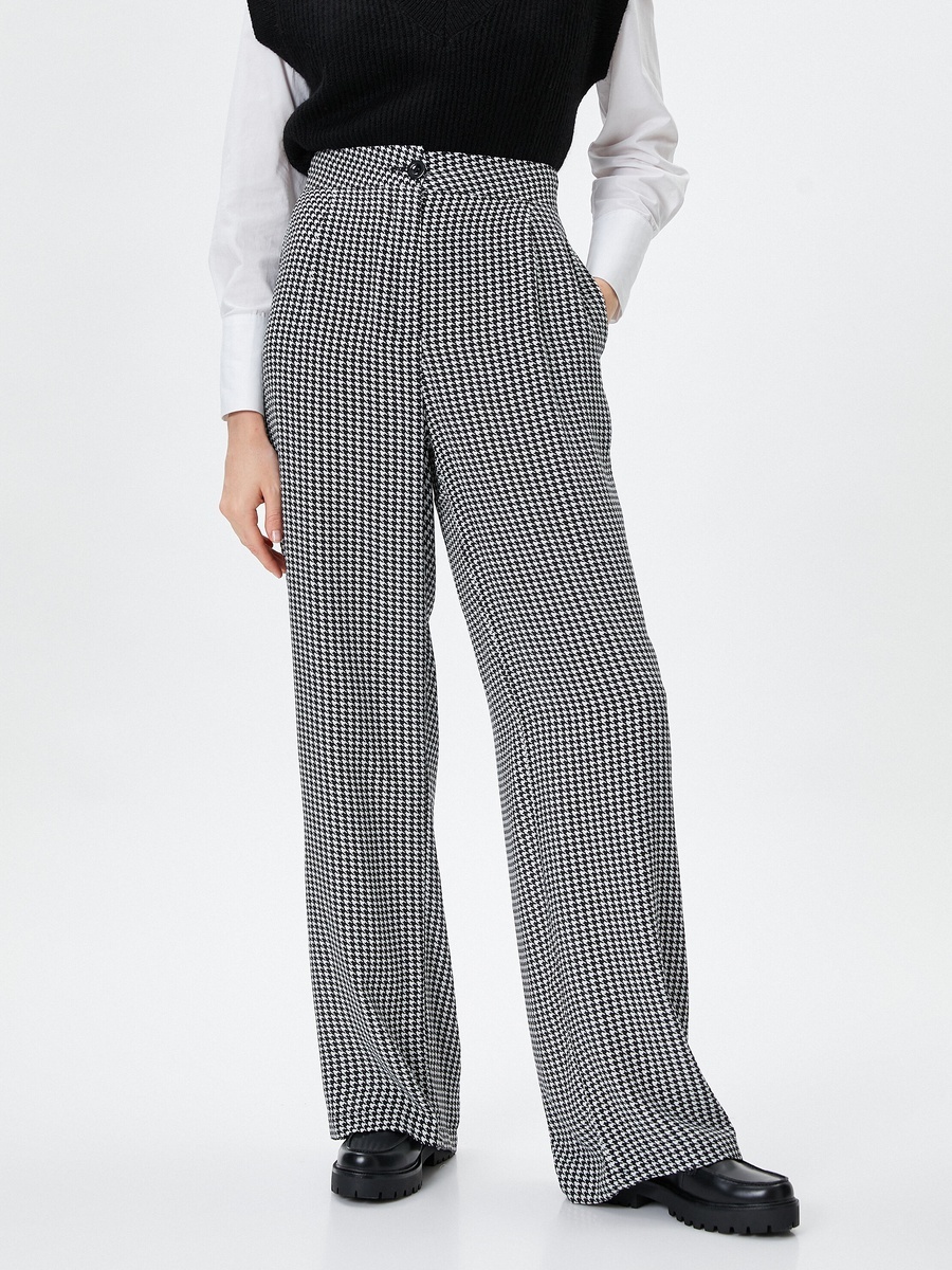 Houndstooth Printed High Rise Trousers