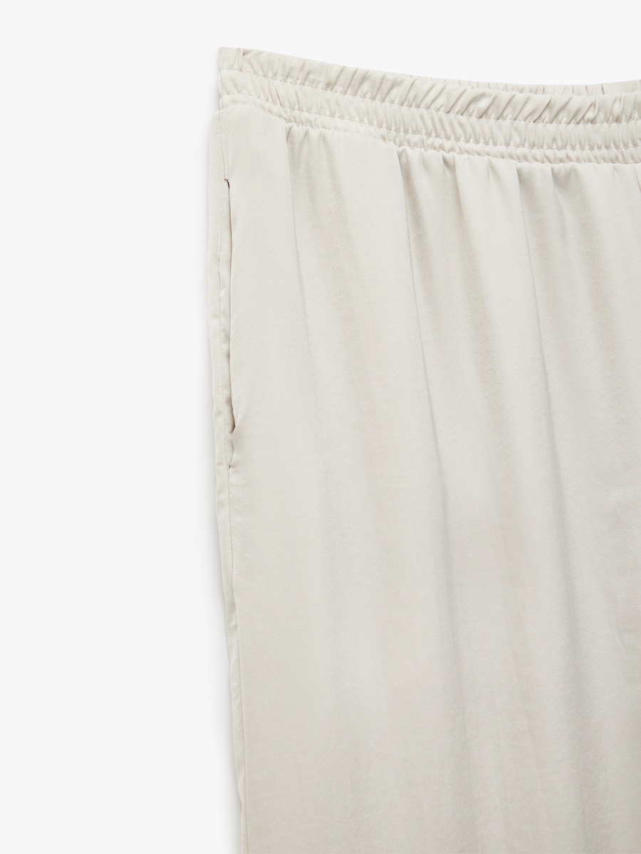 Plain Elastic Waist Wide Leg Trousers