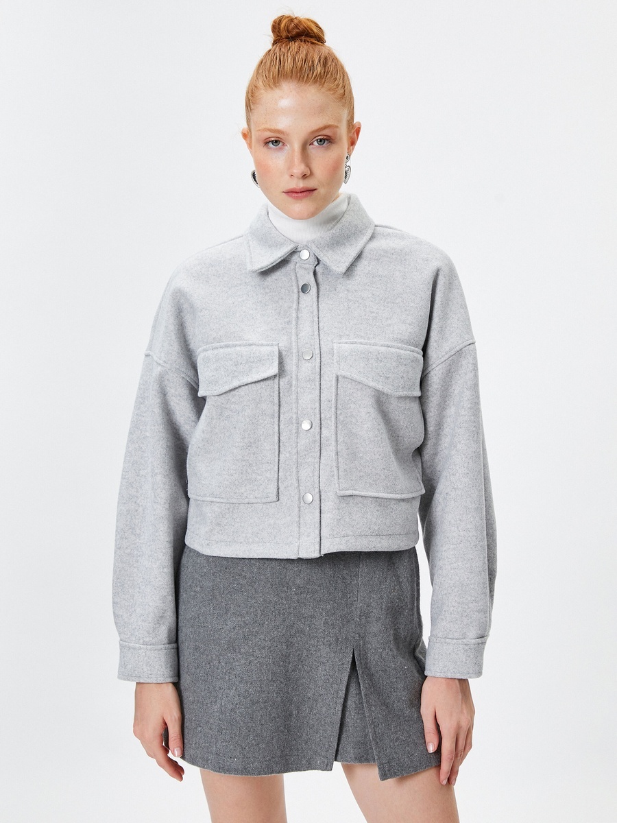 Textured Relaxed Fit Double Flap Pockets Shacket 