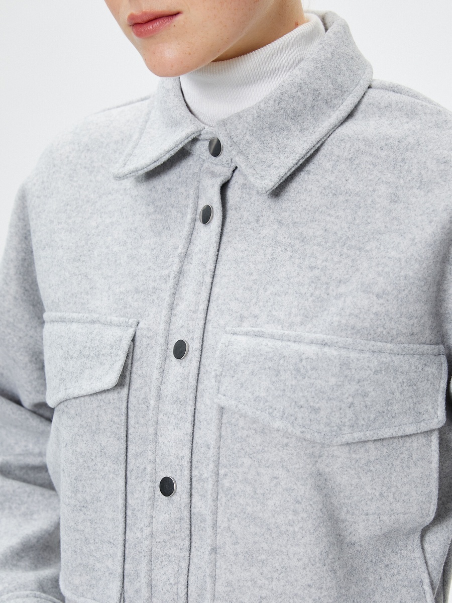 Textured Relaxed Fit Double Flap Pockets Shacket 