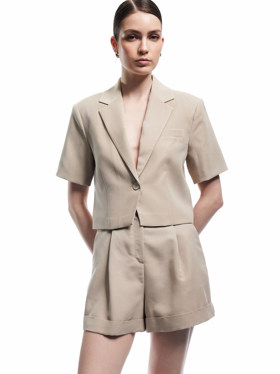 Solid Short Sleeve Crop Blazer