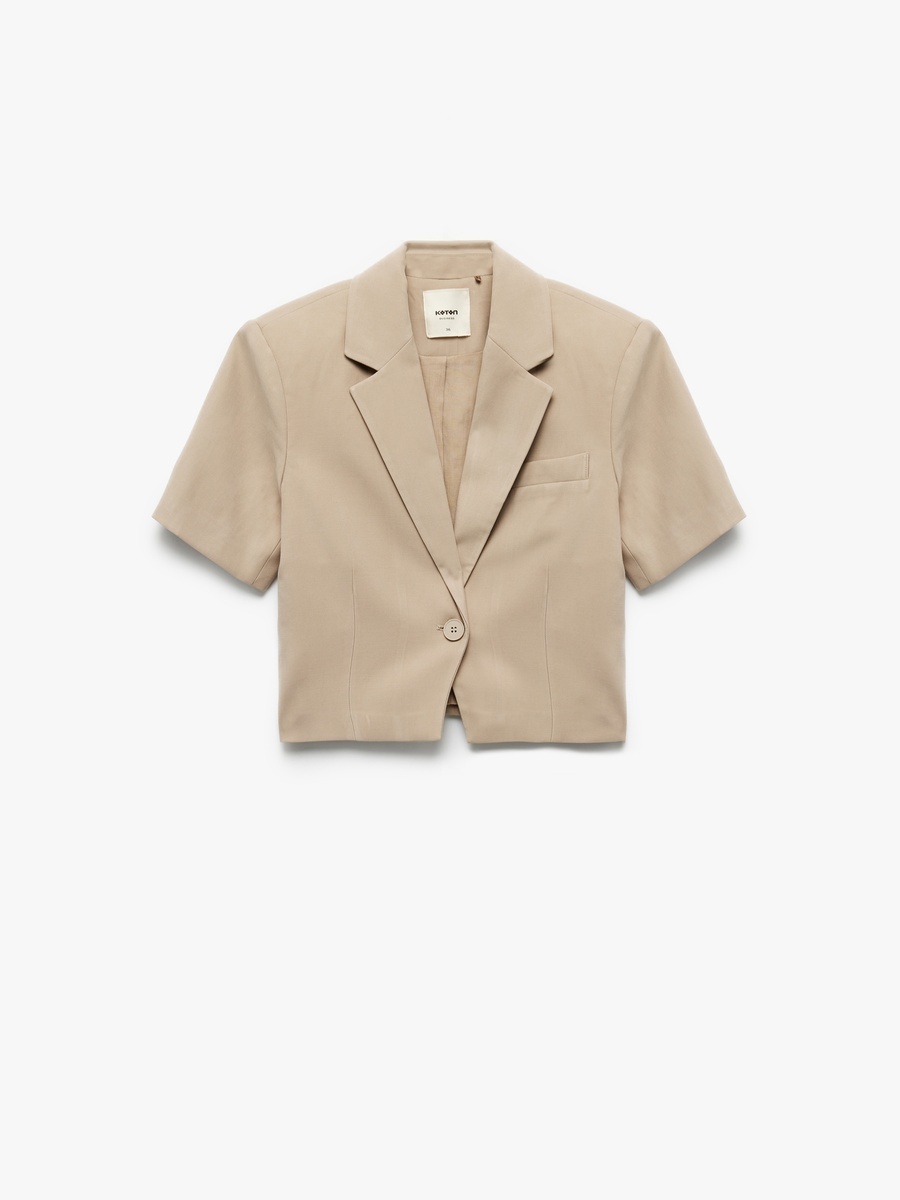 Solid Short Sleeve Crop Blazer