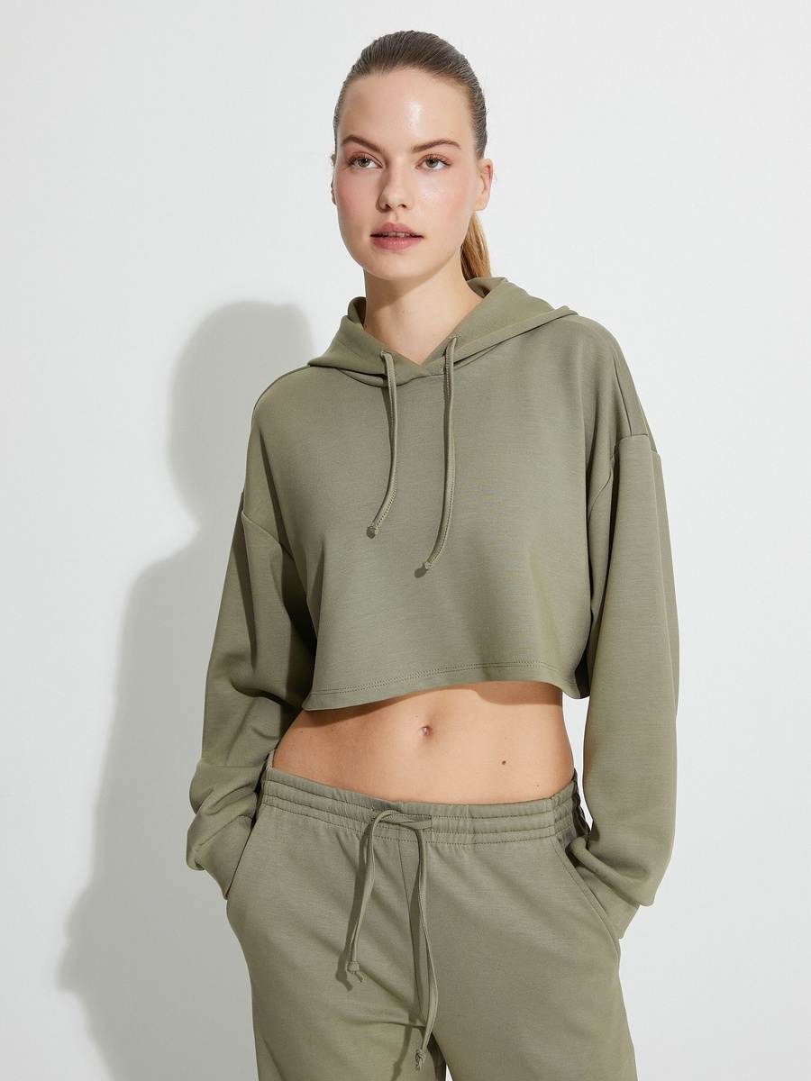 Crop Hooded Oversized Sweatshirt 