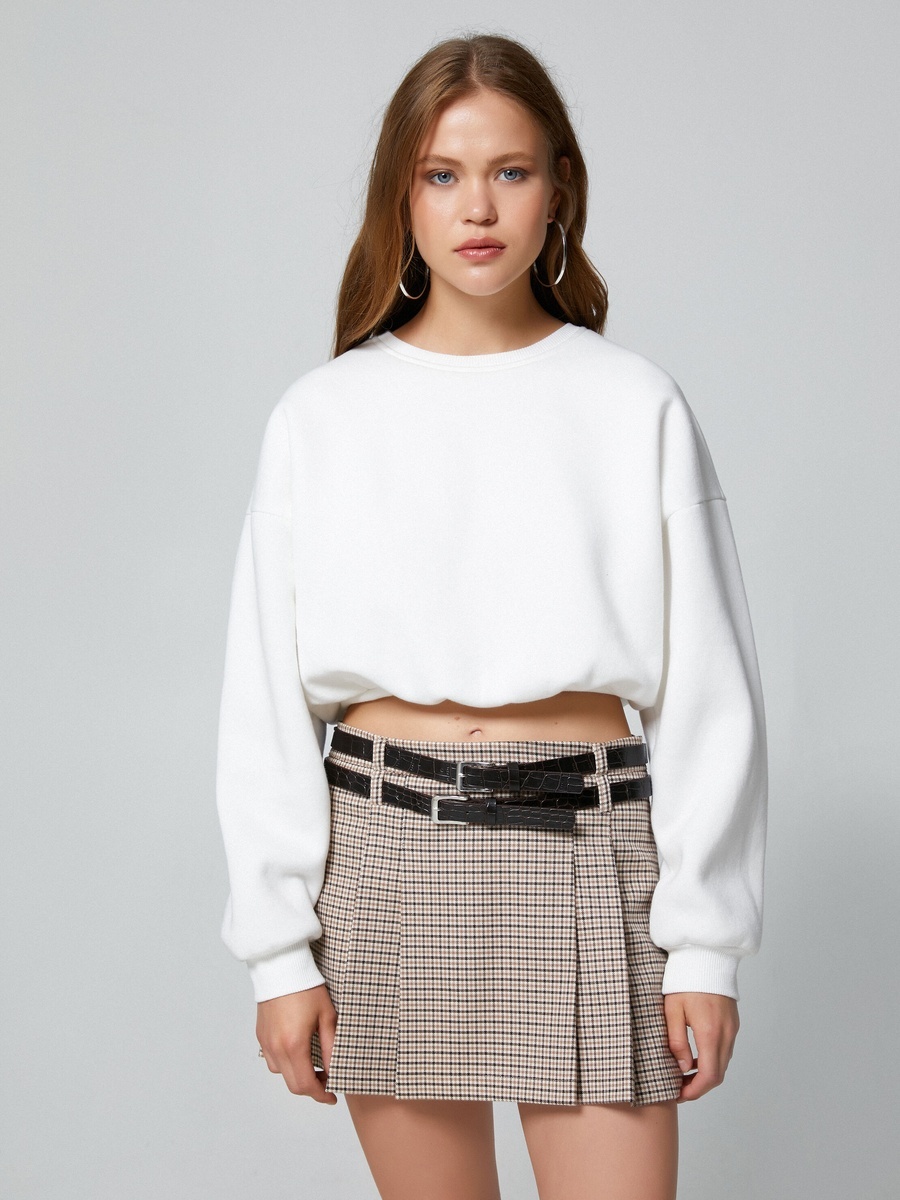 Long Sleeve Ribbed Crew Neck Crop Sweatshirt