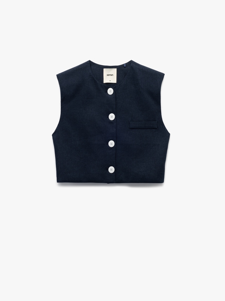 Plain Crop Linen Vest