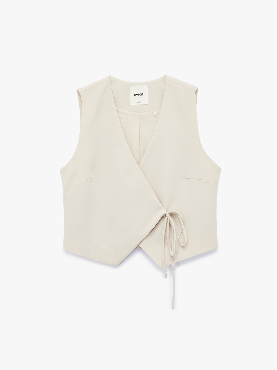 Solid Tie Front Asymmetric Vest