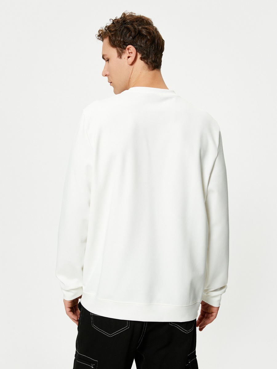 Crew Neck Slogan Printed Ribbed Sweatshirt
